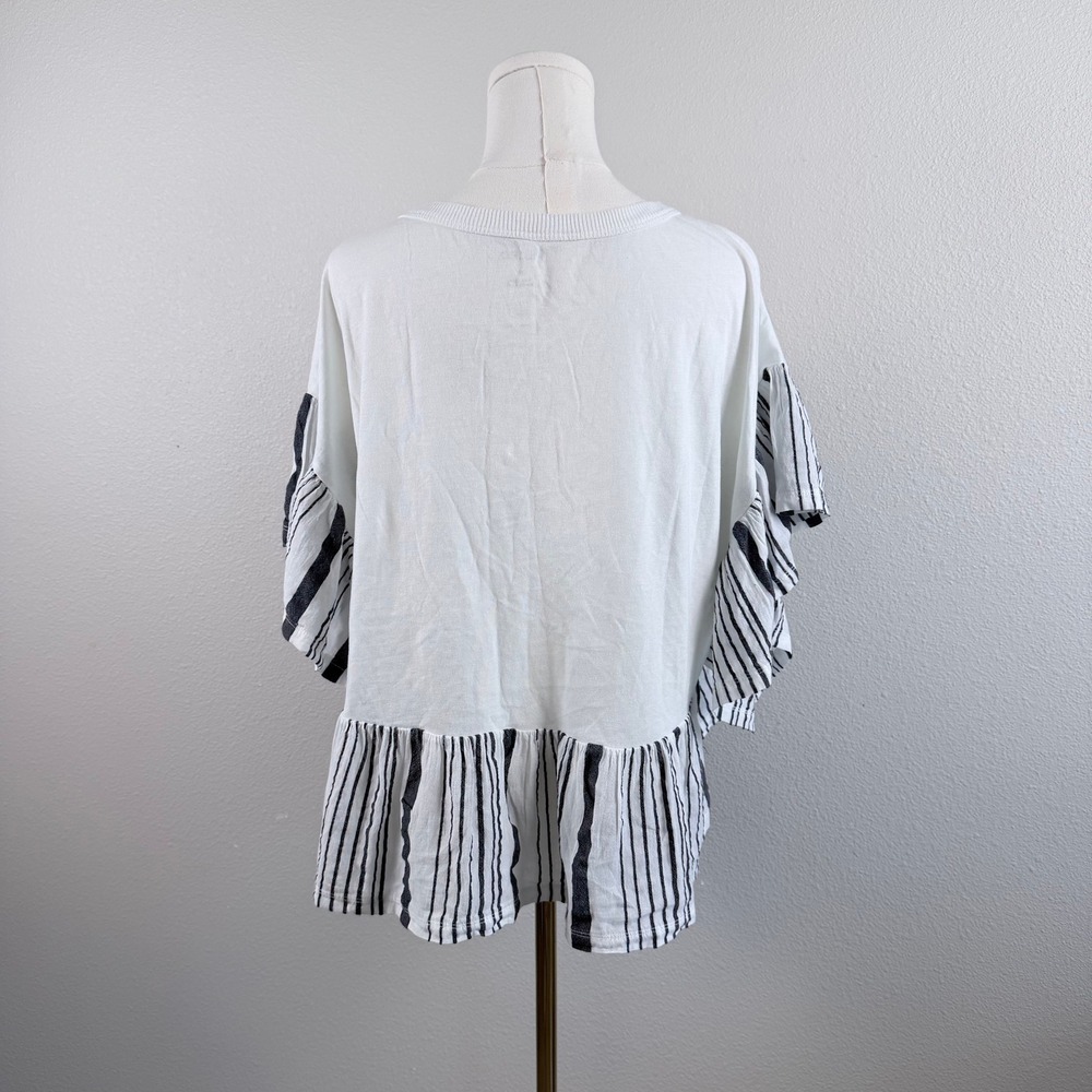 Pilcro Anthropologie KISS Graphic Band Babydoll Top Striped Flutter Sleeve M - Picture 4 of 8